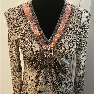 Embellished Brown and Cream Women's Top